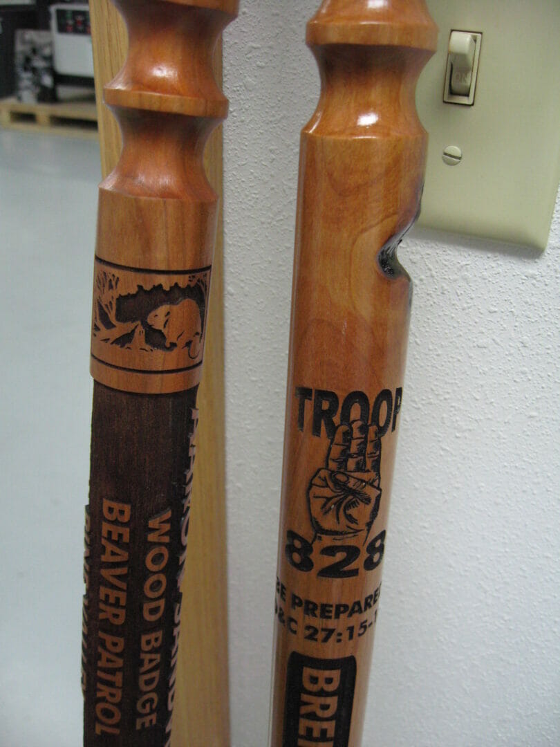 360 degree wood post engraving sample